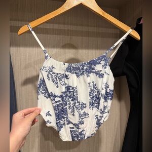 Fashion Nova Blue and White Floral Corset Top